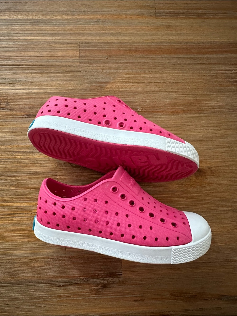 Native Kids Hot Pink Slip-On Sneakers with White Toe Cap